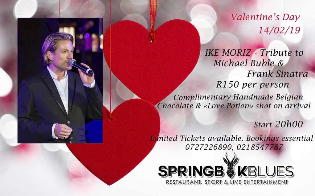 Ike Moriz Valentines Day concert Strand Helderberg Somerset West swing jazz Sinatra Bublé Simone rat pack tribute hits springbok blues restaurant romantic wonderful evening show love swings